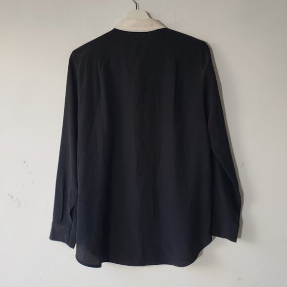 Sandro Paris Black and White Contrast Button Down 100% Silk Top - Picture 4 of 7